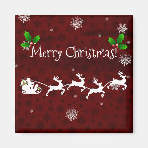 Red Santa's Sleigh and Reindeer Magnet