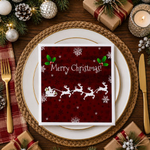 Red Santa's Sleigh and Reindeer Paper Napkin