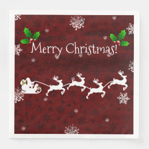 Red Santa's Sleigh and Reindeer Paper Napkin