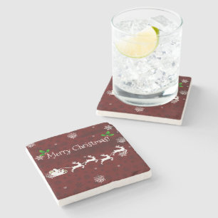 Red Santa's Sleigh and Reindeer Stone Coaster