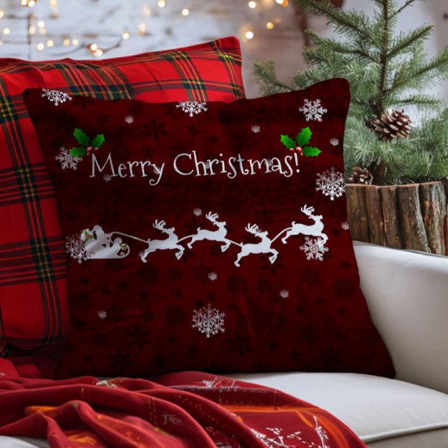 Red Santa's Sleigh and Reindeer Throw Pillow (Red Santa's Sleigh and Reindeer Throw Pillow)