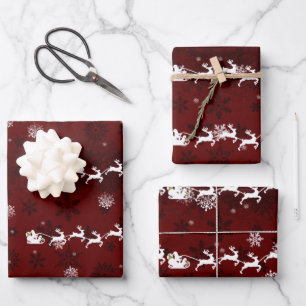 Red Santa's Sleigh and Reindeer Wrapping Paper