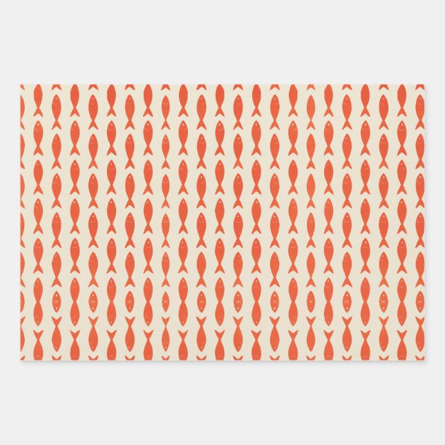 Red Sardines Fish Summer Wrapping Paper Sheet (Front 3)