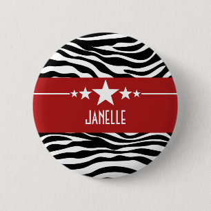 Red Sassy Star Zebra Button