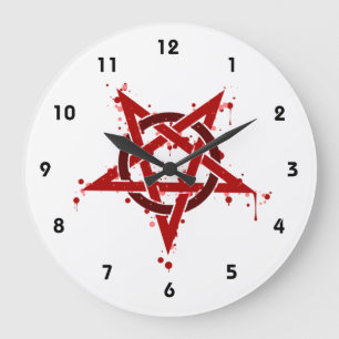 Red Satanic Spotted Pentagram Large Clock