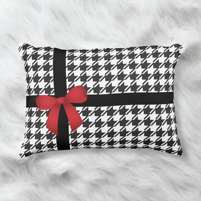 Red Satin Bow Houndstooth Pattern Decorative Cushion (Creator Uploaded)