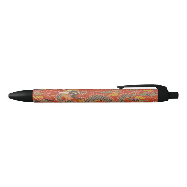 Red Satin Brocade with Cloud Chinese Dragon Black Ink Pen (Top)