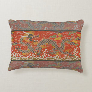 Red Satin Brocade with Cloud Chinese Dragon Decorative Cushion