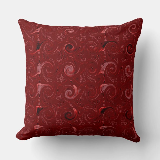 Red Satin Curls Pattern Throw Pillow (Front)