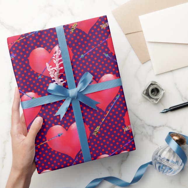Red Satin Hearts and Arrows Valentine Wrapping Paper (Gifting)