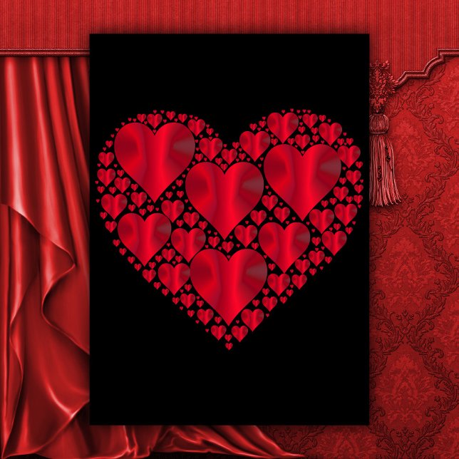 Red Satin Hearts, Black Valentine Holiday Card (Creator Uploaded)