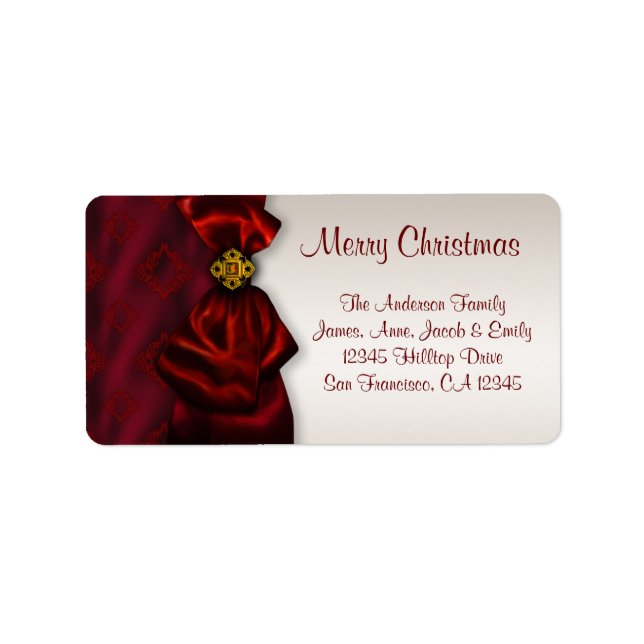 Red Satin & Ivory Christmas Holiday Address Labels (Front)