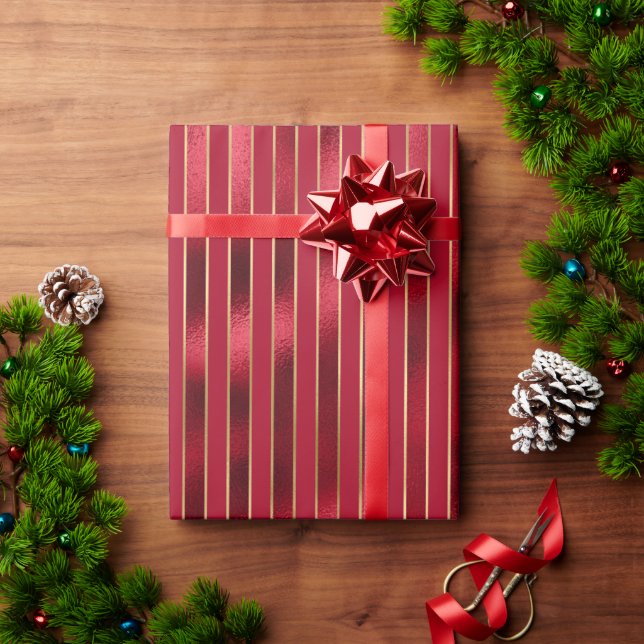 Red Satin Metallic Elegant Pretty Shiny Wrapping Paper (Holiday Gift)
