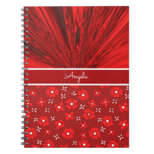 Red Satin n Flowers Monogrammed Notebook