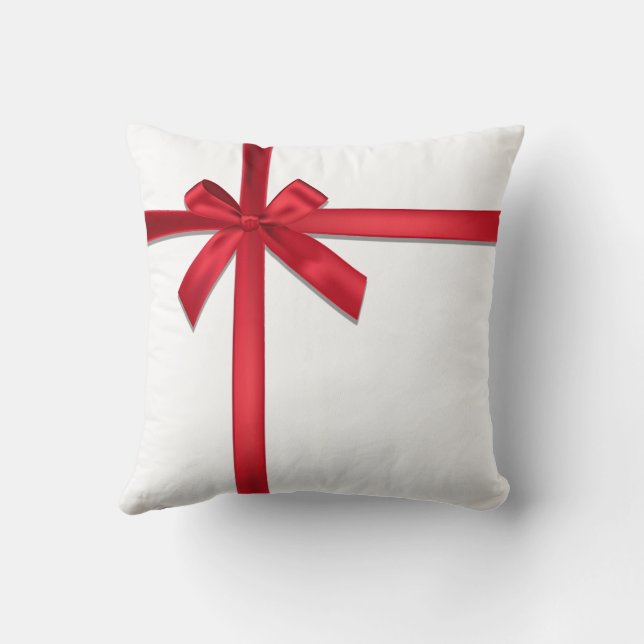 Red Satin Ribbon Bow Christmas Holiday Party Cushion (Back)