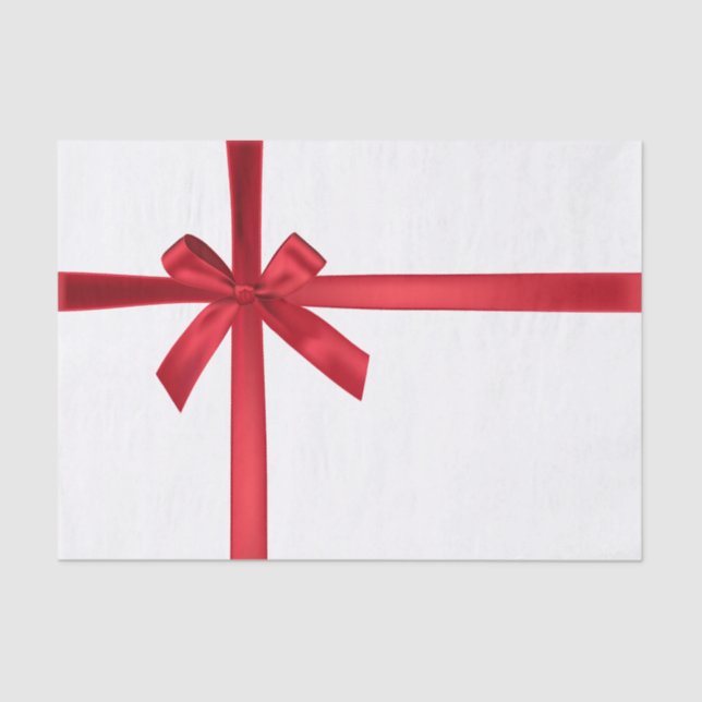 Red Satin Ribbon Bow Christmas Holiday Party Tissue Paper (Front)