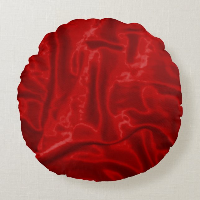 Red Satin-Round Throw Pillow (Front)