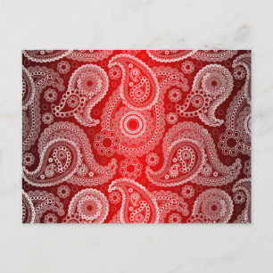 Red Satin White Paisley Wedding RSVP Postcard
