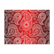 Red Satin White Paisley Wedding RSVP Postcard