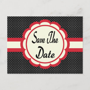 Red Save The Date Black & White Polka Dot Postcard