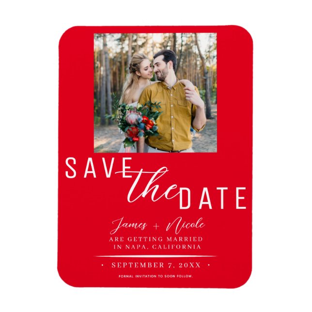 Red Save the Date Photo Wedding Magnet (Vertical)