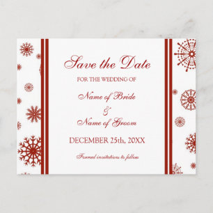Red Save the Date Winter Wedding Postcard