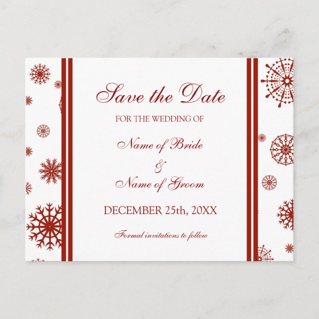 Red Save the Date Winter Wedding Postcard (Front)