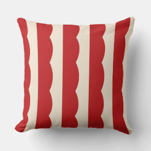 Red Scallop Stripes Seamless Pattern, Retro Cream Cushion