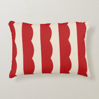 Red Scallop Stripes Seamless Pattern, Retro Cream Decorative Cushion