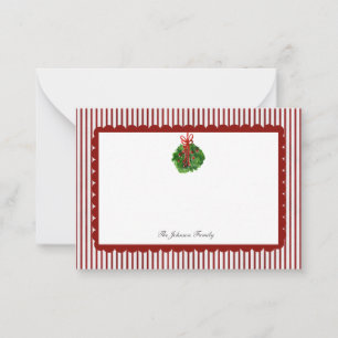 Red Scallop Ticking Stripe Christmas Holiday Card