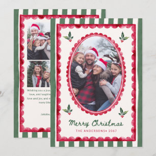 Red Scalloped Christmas Photo Collage Holiday Card