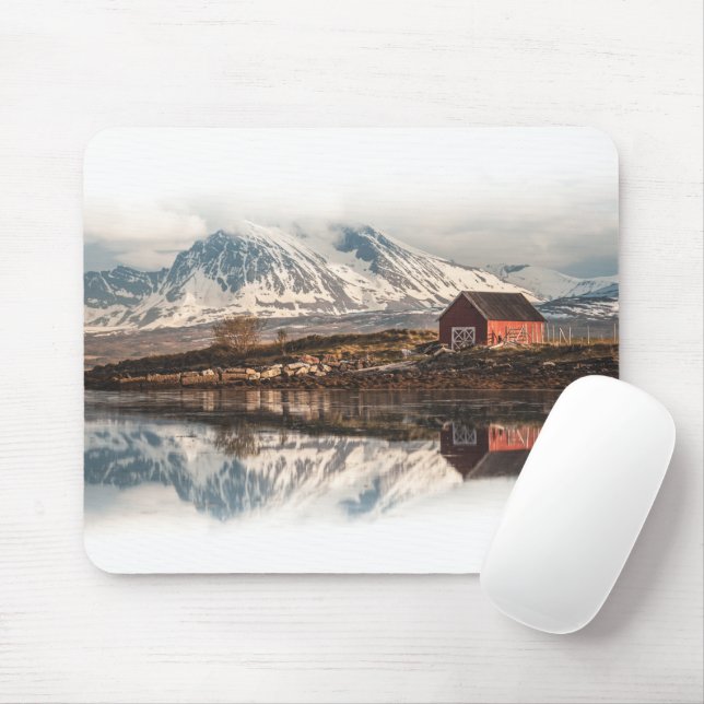 Red Scandinavian Boat House Mouse Pad (With Mouse)