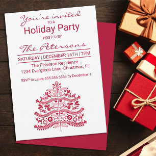 Red Scandinavian Christmas Tree Holiday Party Invitation