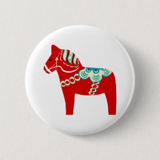 Red Scandinavian Dala Horse 6 Cm Round Badge