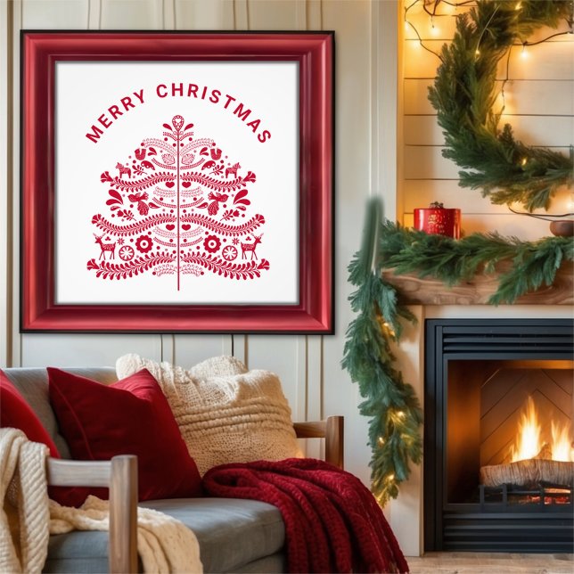 Red Scandinavian Folk Art Christmas Tree Photo Print (Creator Uploaded)