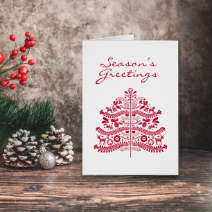 Red Scandinavian Folk Art Nordic Christmas Tree 