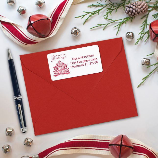 Red Scandinavian Folk Art Nordic Christmas Tree Label (Creator Uploaded)