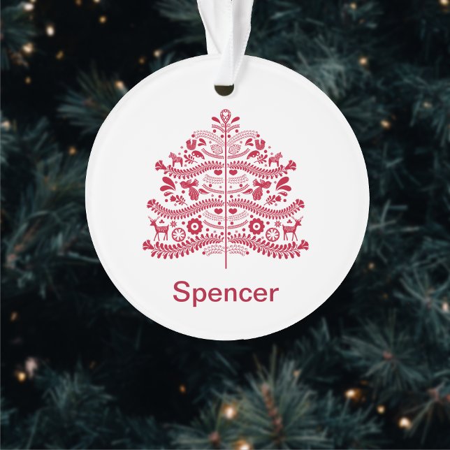 Red Scandinavian Folk Art Nordic Christmas Tree Ornament (Creator Uploaded)