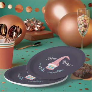 Red Scandinavian Gnome with a present Holiday Paper Plate