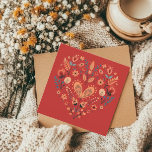 Red Scandinavian Nordic Heart Valentines Holiday Card