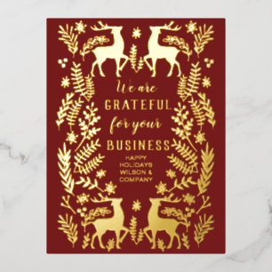 Red Scandinavian Nordic Reindeer Business  Foil Holiday Postcard