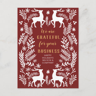 Red Scandinavian Nordic Winter Reindeer Business Holiday Postcard
