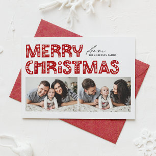 Red Scandinavian Two Photo Christmas Holiday Card