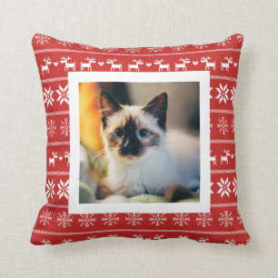 Red Scandinavian Winter Pattern - Add Photo Cushion