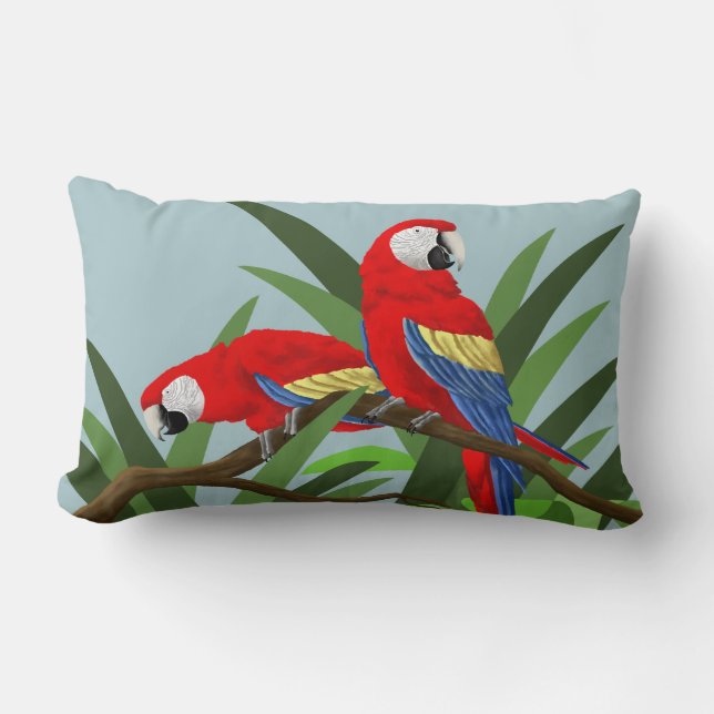 Red Scarlet Macaw Parrot Lumbar Cushion (Front)