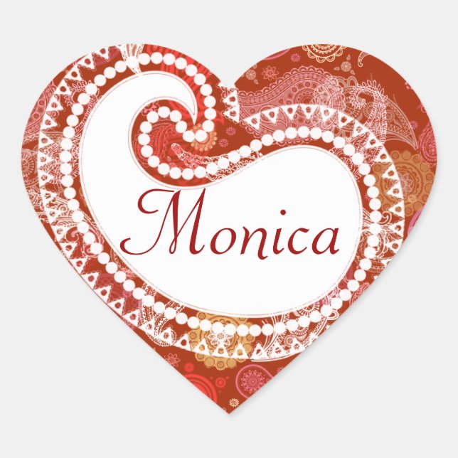 Red scarlet paisley heart sticker (Front)