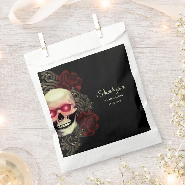 Red Scary floral dark moody gothic skull Hallowedd Favour Bag (Clipped)