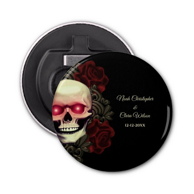 Red Scary floral dark moody gothic skull halloween Bottle Opener (Front)
