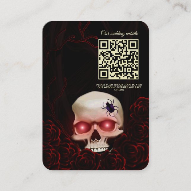 Red Scary floral dark moody gothic skull Halloween Enclosure Card (Front)