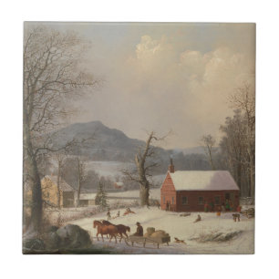 Red School House (Country Scene) 1858 Ceramic Tile